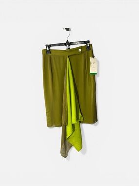 Anne Klein 100% Silk Drape Green Wrap 90s Mini Skirt Resort Beach Fairy Sz 8